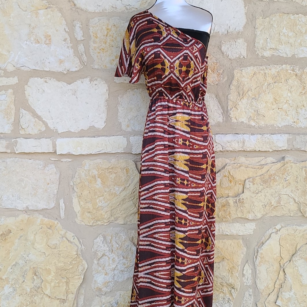 Sabine Brand One Shoulder Patterned Maxi Dress
